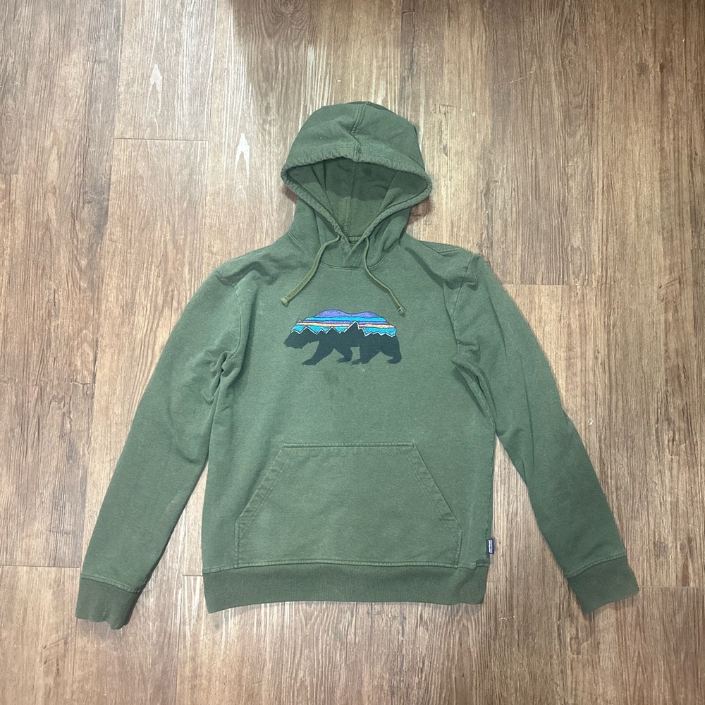 Patagonia Uprisal Hoody Hoodie Mens M Green Pullover Sweatshirt Bison Buffalo